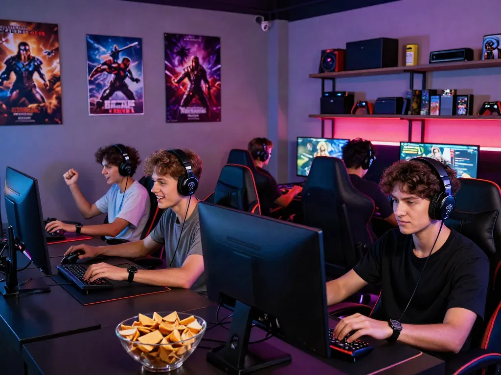 Exciting gaming session in modern lounge with rokok88 highlights