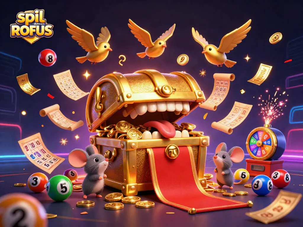 Engage in spil casino uden om ROFUS with vibrant 3D elements and dynamic lottery scenes.