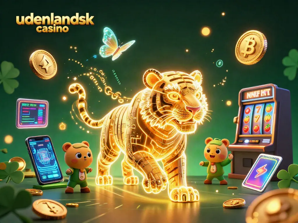 Experience the thrill of udenlandsk casino with a vibrant 3D casino scene showcasing dynamic characters and crypto elements.