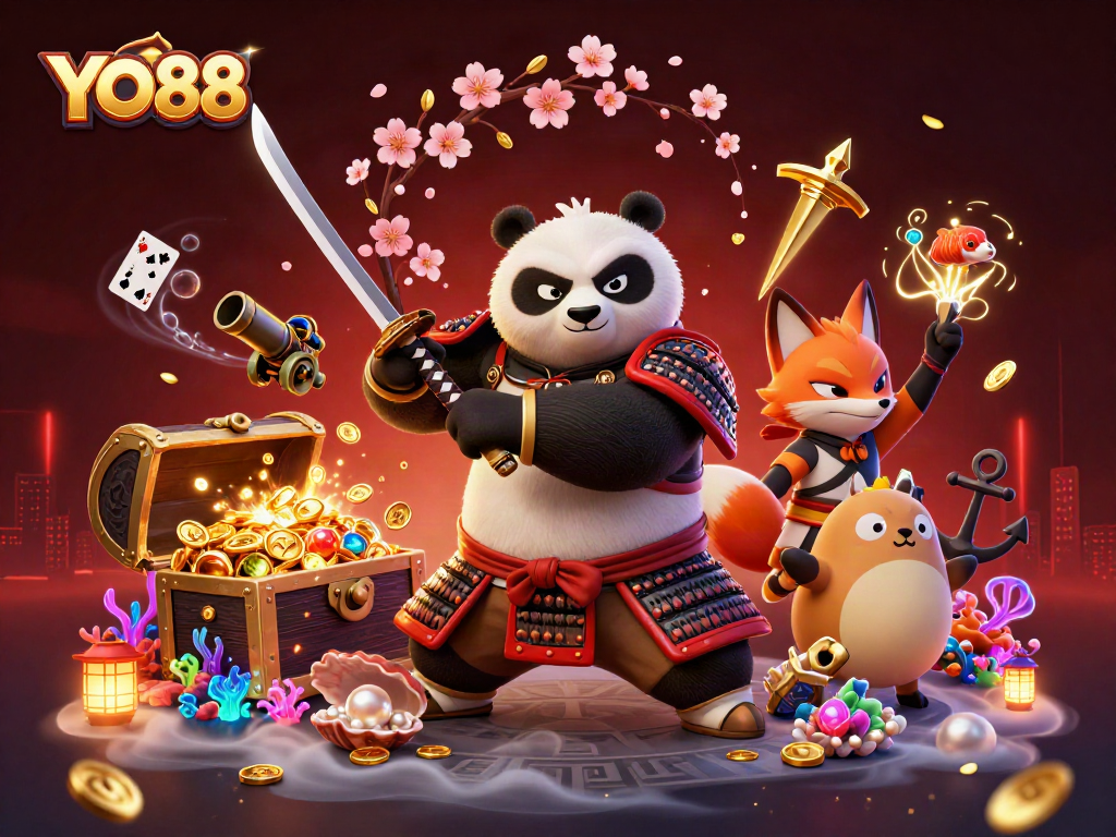 Engage in exciting gameplay with YO88, featuring samurai panda and dynamic gaming elements.